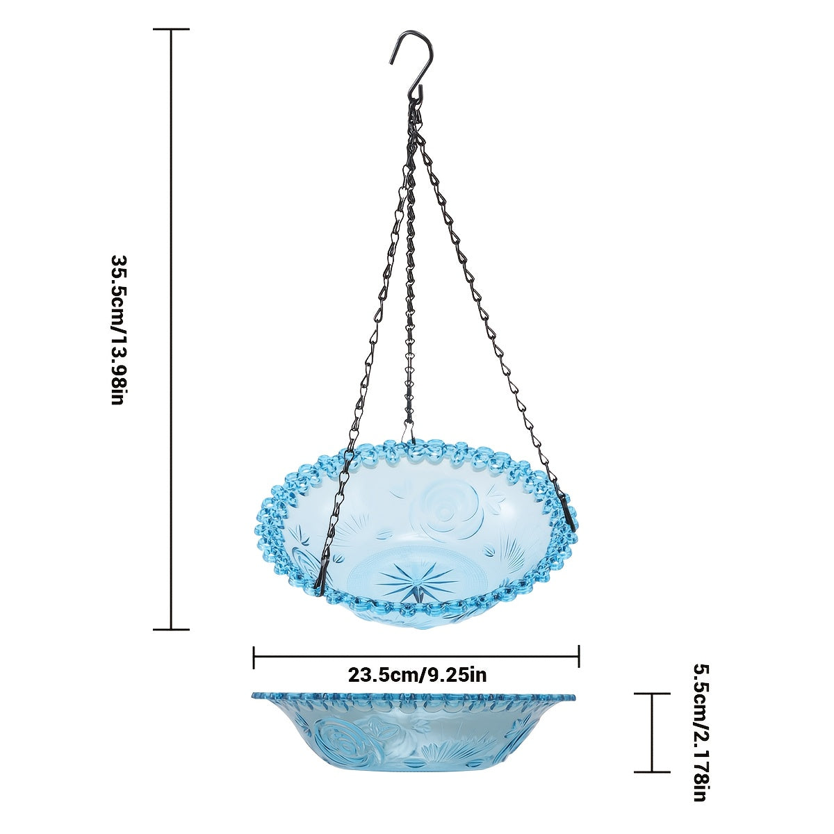 2pcs Blue Plastic Hanging Bird Baths & Feeders - Durable Weather-Resistant Garden, Patio & Backyard Wildlife Decor with Easy-Hang Chains, Attracts Birds & Butterflies, Bird Bath for Outside, Patio Decoration, Decorative Bird