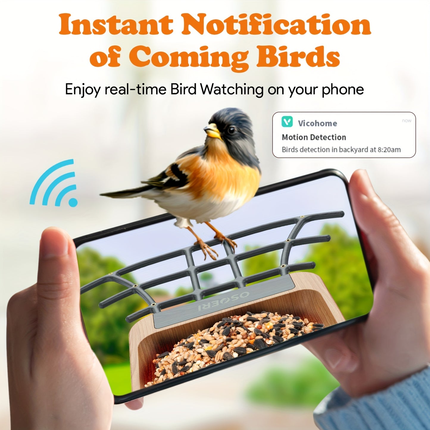 Bird Feeder With Camera, Smart AI Identify Wild Bird Feeder Camera Solar Powered, Auto Capture Bird Videos & Motion Detection, DIY Add-ons & Hummingbird Feeder, Bird Camera Gift For Bird Lover-Wood