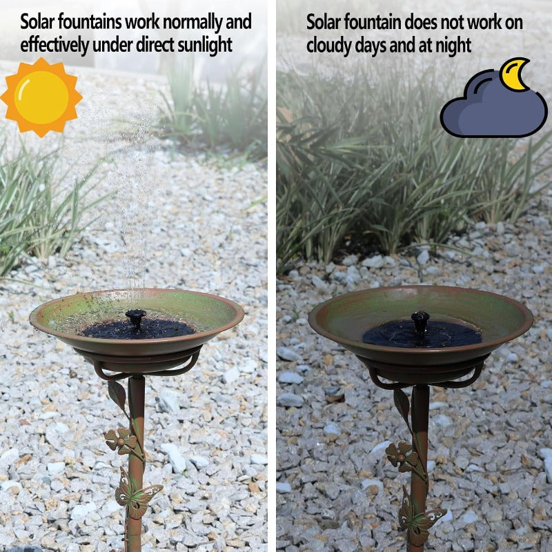 28.5" Tall Solar-Powered Outdoor Bird Bath Fountain with Cast Iron Construction - Large Capacity Birdbath with Bubbler Feature, Sturdy Base & Ornate Legs, Durable Metal Garden Decoration for Attracting Birds, Easy Assembly