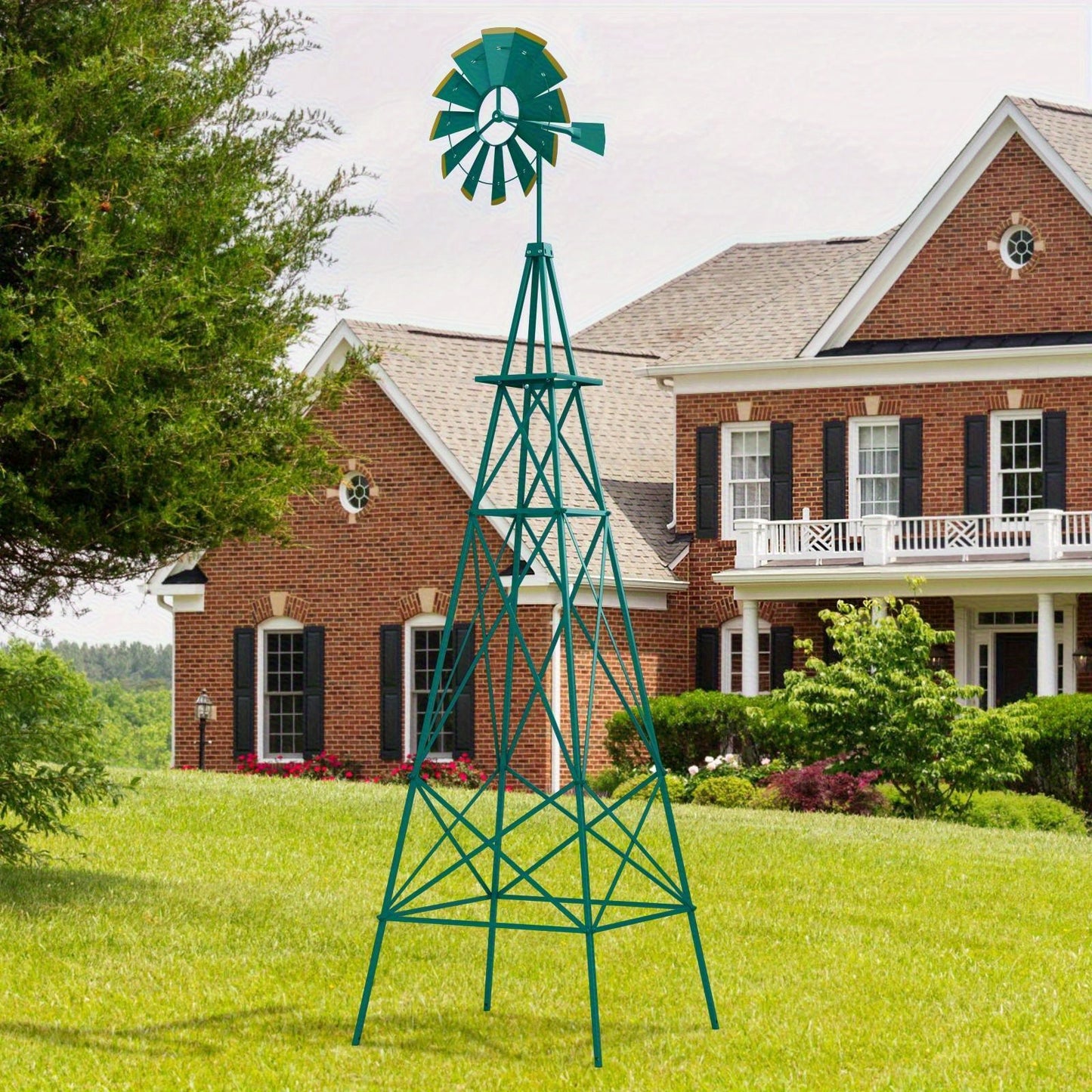 MAXMASS 8 ft Ornamental Windmill, All-Weather Metal Wind Mill w/ 4 Support Legs, Decorative Weathervane for Backyard, Garden, Farm, 4 Ground Stakes Included
