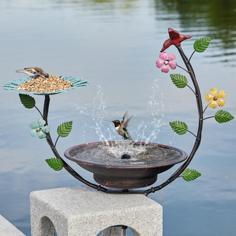 Solar-Powered Outdoor Bird Bath Fountain with Solar Fountain & Bubbler - Metal Deck-Mounted Garden Water Feature, Attracts Birds with Moving Water, Durable Design for Patio, Balcony, or Deck - Low-Maintenance Bird Feeder & Ba