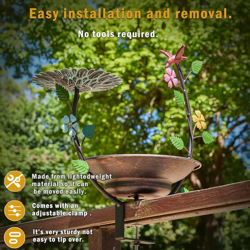 Solar-Powered Outdoor Bird Bath Fountain with Solar Fountain & Bubbler - Metal Deck-Mounted Garden Water Feature, Attracts Birds with Moving Water, Durable Design for Patio, Balcony, or Deck - Low-Maintenance Bird Feeder & Ba