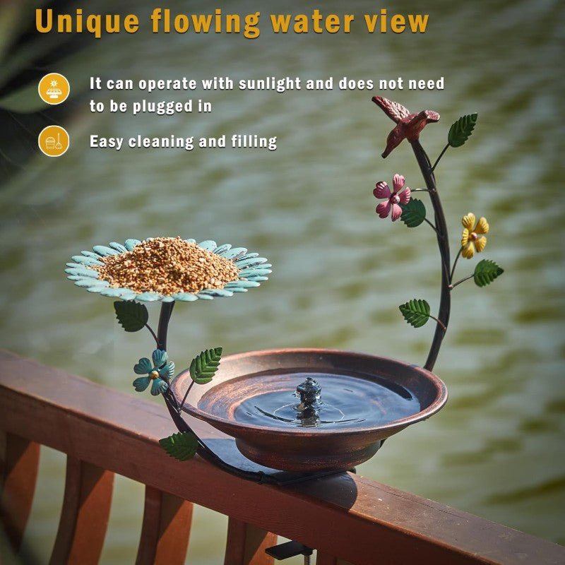 Solar-Powered Outdoor Bird Bath Fountain with Solar Fountain & Bubbler - Metal Deck-Mounted Garden Water Feature, Attracts Birds with Moving Water, Durable Design for Patio, Balcony, or Deck - Low-Maintenance Bird Feeder & Ba