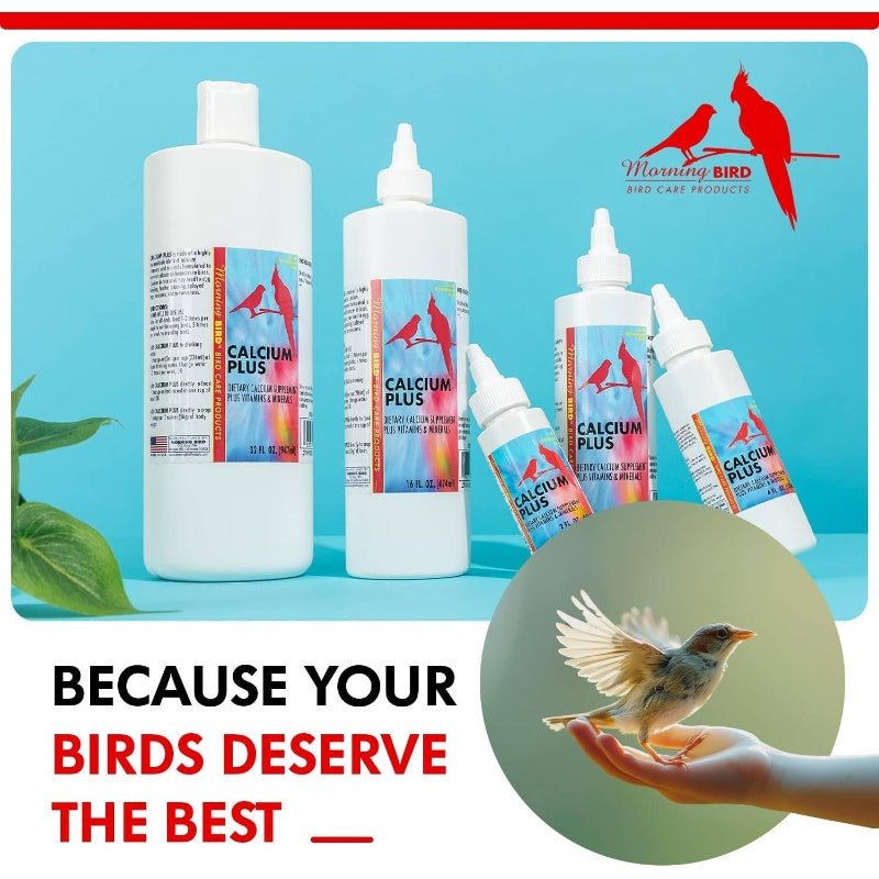 4fl.oz Calcium Plus Bird Vitamins & Mineral Supplement - Liquid/Drop Formula for Eggshell Strength, Healthy Growth, Breeding & Wellness - Calcium-Rich Diet for Parrots, Lovebirds, Finches, Sparrows, Budgies, Cockatiels