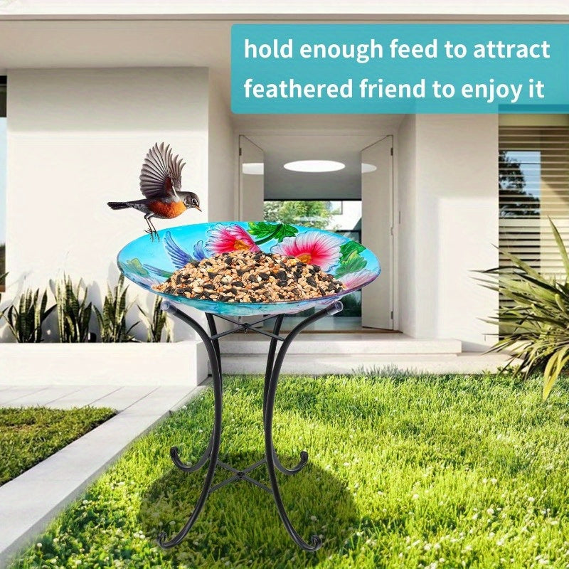 VCUTEKA Solar Birdbath Glass Bird Bath Outdoor with Metal Stand for Lawn Yard Garden Decor Hummingbird