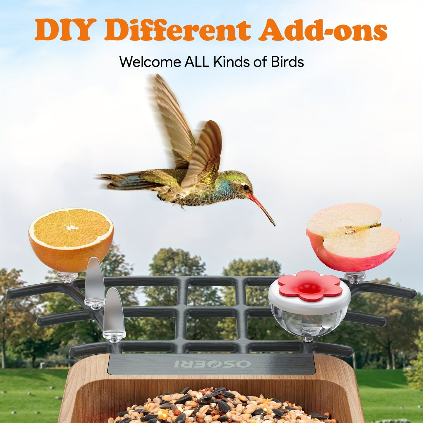Bird Feeder With Camera, Smart AI Identify Wild Bird Feeder Camera Solar Powered, Auto Capture Bird Videos & Motion Detection, DIY Add-ons & Hummingbird Feeder, Bird Camera Gift For Bird Lover-Wood