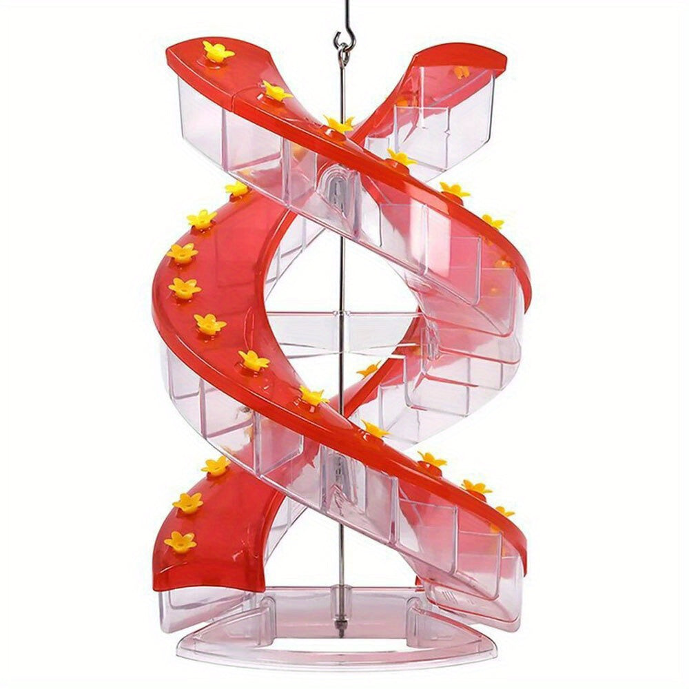 Metal Spiral Ladder Hummingbird Feeder with Red & Golden Flower Design, Multi-Tier Feeding Stations & Easy-Clean Spout - Leak-Proof Hanging Outdoor Bird Feeder for Hummingbirds, No Batteries/Electricity (Durable Metal Constru