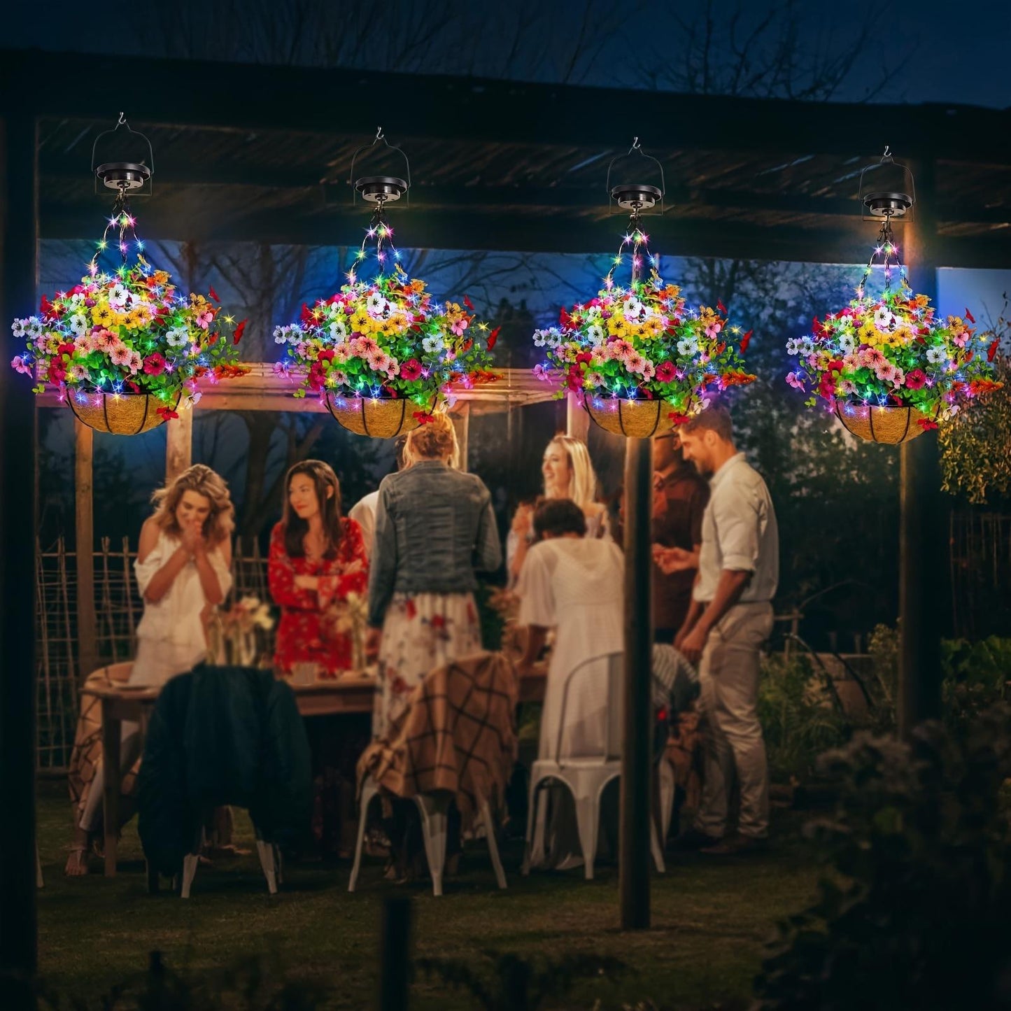 1-Pack Solar-Powered Hanging Lights with Auto On/Off Sensor, Solar Flower Basket Lights with Fake Plants - Outdoor Garden, Patio, Pathway, Lawn Decorations - Solar Lighting for Landscape, No Wiring Needed, Durable Plastic Con