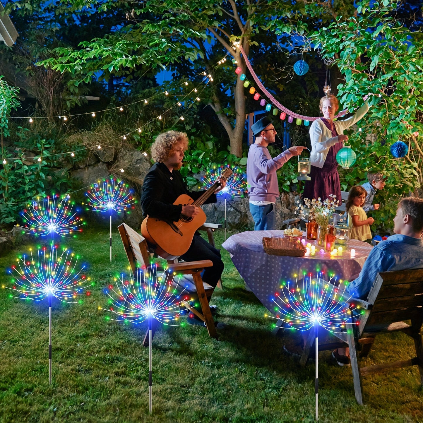 6pcs 720LEDs New Upgrade Outdoor Solar Dandelion Firework Fairy Lights With Remote Control, Easy To Install, With 8 Modes Twinkling&Steady-On, Solar Starburst Sparkler Lights For Yard, Path, Patio Flowerbed, Camping, Parties