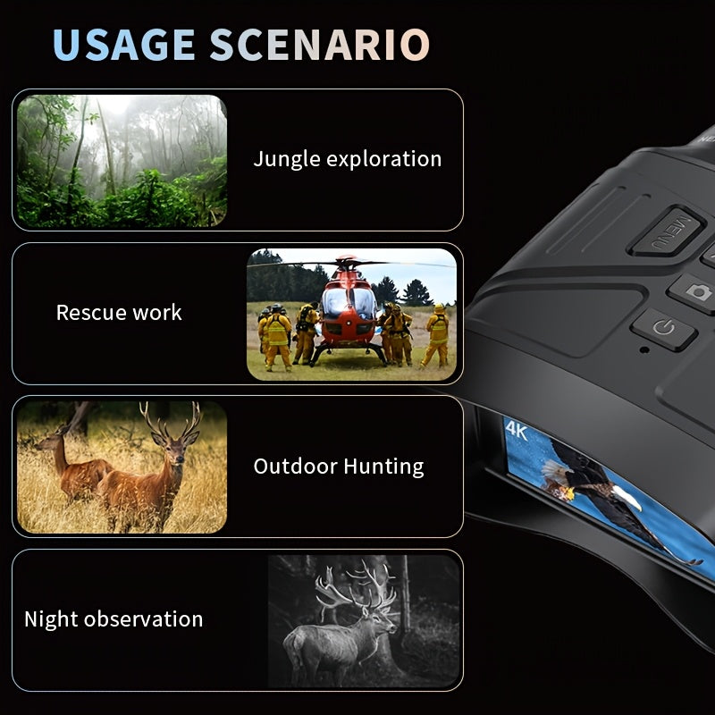 4K HD 5x Zoom Night Vision 36MP Night Infrared Detection Screen Binoculars 3.0 Inch "(800 * 480) HD TFT Screen Built-in 4000mA Lithium Battery Video Camera to Take Pictures, Full Black Observation Distance: 400m, Infrared Lam