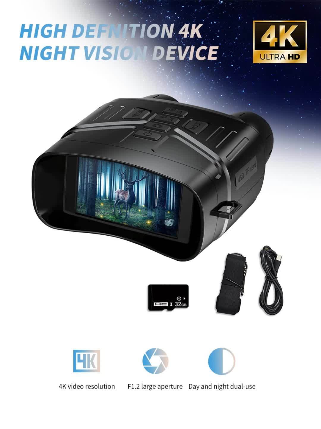 4K HD 5x Zoom Night Vision 36MP Night Infrared Detection Screen Binoculars 3.0 Inch "(800 * 480) HD TFT Screen Built-in 4000mA Lithium Battery Video Camera to Take Pictures, Full Black Observation Distance: 400m, Infrared Lam