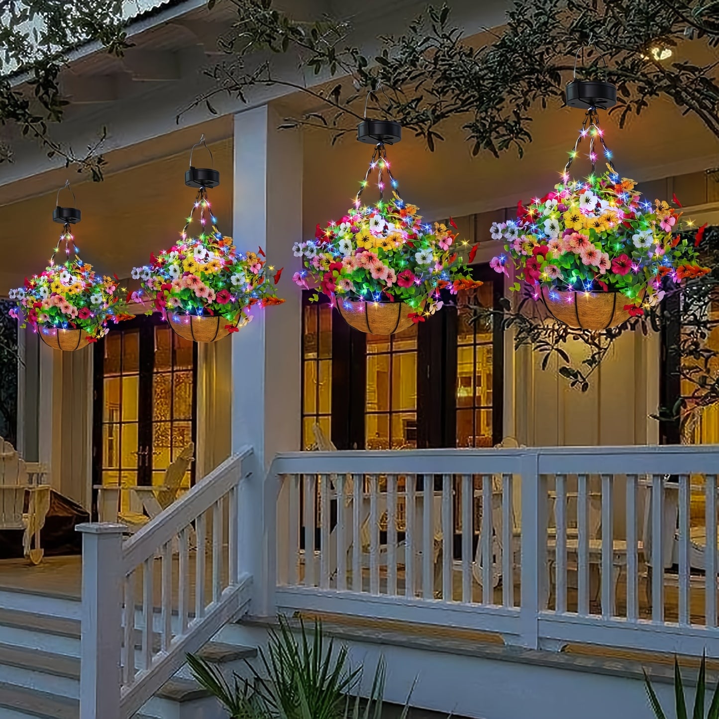 1-Pack Solar-Powered Hanging Lights with Auto On/Off Sensor, Solar Flower Basket Lights with Fake Plants - Outdoor Garden, Patio, Pathway, Lawn Decorations - Solar Lighting for Landscape, No Wiring Needed, Durable Plastic Con