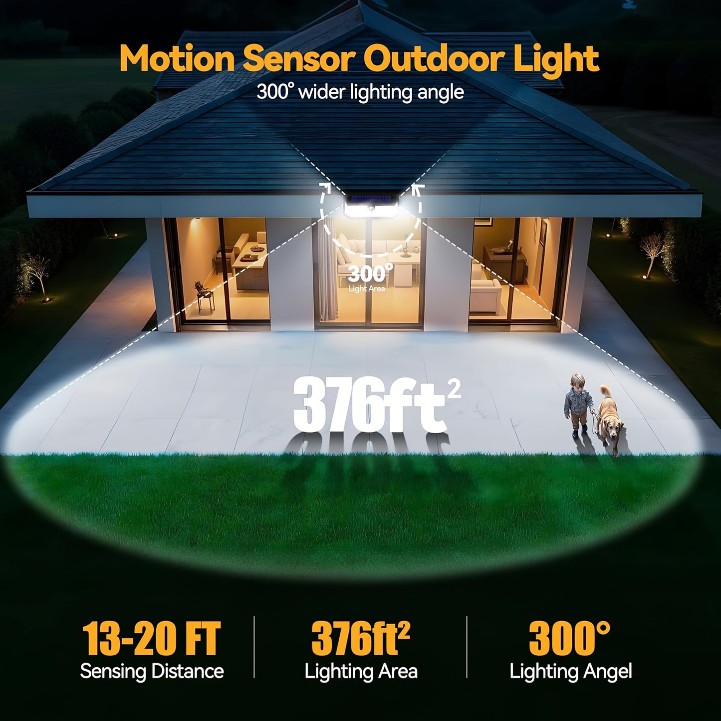 2 Pack/4 Pack Super Bright 416 LED Solar Security Lights Outdoor, Motion Sensor Wall Lights with 300° Wide Angle, IP65 Waterproof Solar- Lights, 3 Modes (Night/Day/Dual), Easy Install for Yard, Garden, Fence, Garage, Front D