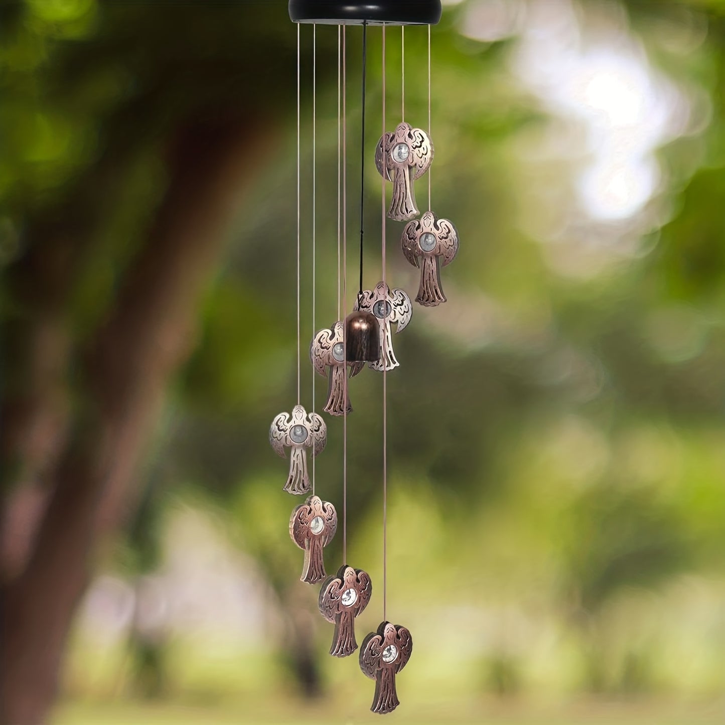6 LEDs Solar Wind Chime Outdoor Solar Angel Wind Chime Lights for Outside Hanging Lights Warm-White LED Lights Fairy Decor, Gifts for Wife Mother Grandmom Friends Gifts