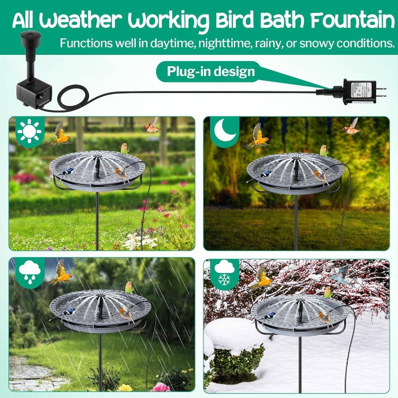 Outdoor/ Bird Bath Fountain Set with 5W Pump - 24-Hour Waterfall & Basin, Auto Shut-Off & Dry Run, Easy Installation for Garden,, Yard Bird Feeding Area, Submersible Water Fountain Pump, Water Pump Fountain, Fountain Pumps Fo