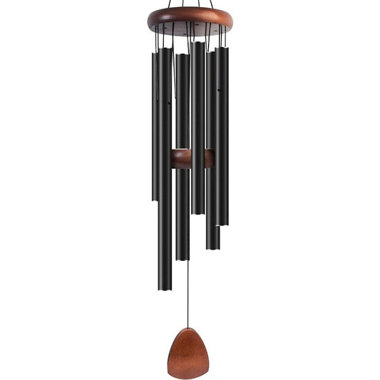 Large 37-Inch Golden & Black Aluminum Wind Chime with Tuned Tubes - Heavy-Duty Outdoor/Indoor Wind- Melody Maker, Soothing Sound for Garden,, Zen Decor - Durable Golden- Tubes & Pine Wood-like Hanger (Ideal Gift for s, Hangin