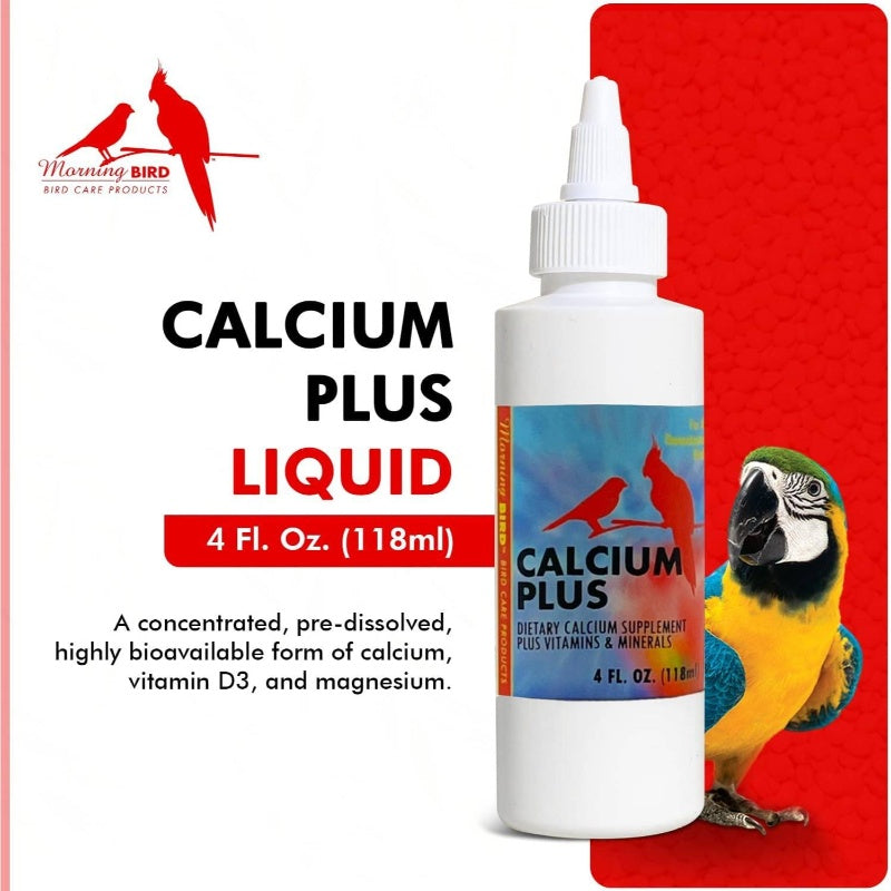 4fl.oz Calcium Plus Bird Vitamins & Mineral Supplement - Liquid/Drop Formula for Eggshell Strength, Healthy Growth, Breeding & Wellness - Calcium-Rich Diet for Parrots, Lovebirds, Finches, Sparrows, Budgies, Cockatiels