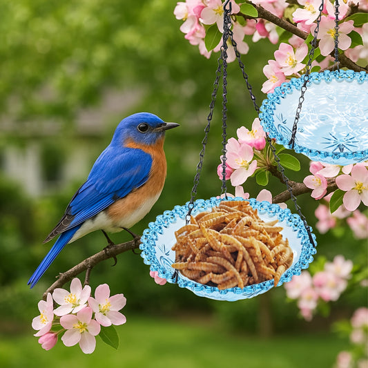 2pcs Blue Plastic Hanging Bird Baths & Feeders - Durable Weather-Resistant Garden, Patio & Backyard Wildlife Decor with Easy-Hang Chains, Attracts Birds & Butterflies, Bird Bath for Outside, Patio Decoration, Decorative Bird