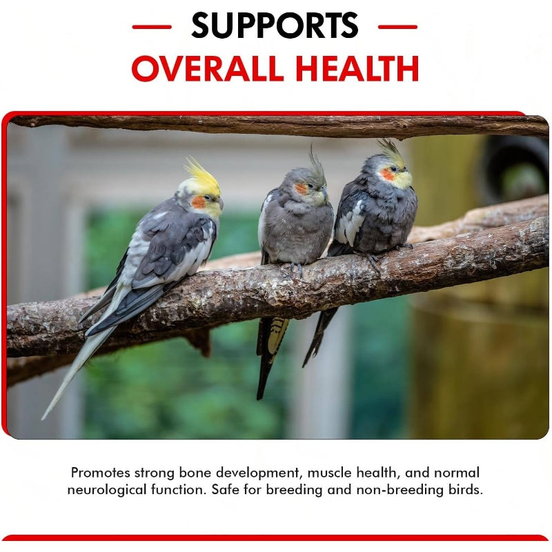 4fl.oz Calcium Plus Bird Vitamins & Mineral Supplement - Liquid/Drop Formula for Eggshell Strength, Healthy Growth, Breeding & Wellness - Calcium-Rich Diet for Parrots, Lovebirds, Finches, Sparrows, Budgies, Cockatiels