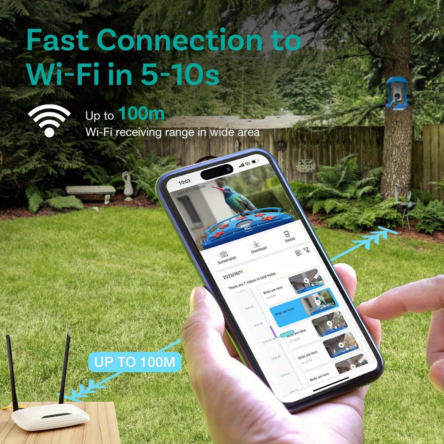 Smart Bird Feeder Camera With Solar Panel & Auto Capture - 1080P HD AI Identify 11, 000+ Species, Night Vision, IP65 Wireless Design, Real-Time Alerts & Motion Detection For Hummingbird Watching