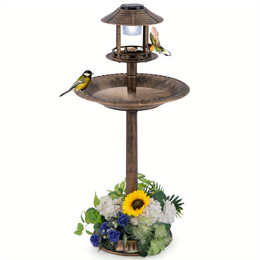 LIFEZEAL 3-In-1 Pedestal Bird Bath with Solar Light with Bird Feeder & Flower Planter, Patio Decoration, Wildlife Habitat, Stylish Garden Ornament, Elegant Garden Feature, Solarpowered Design, Highquality Finish, Multifunctio
