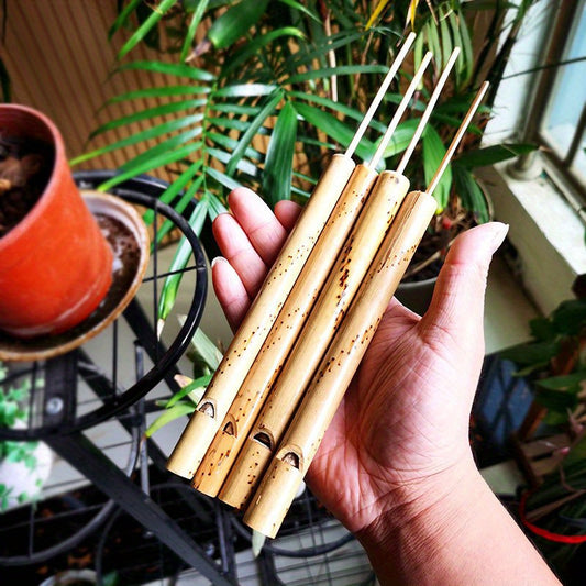 4pcs Handcrafted Bamboo Bird Call Flutes, Nostalgic Simulation Birdcall Wind Instruments, Natural Mouth-Blown Whistle Set