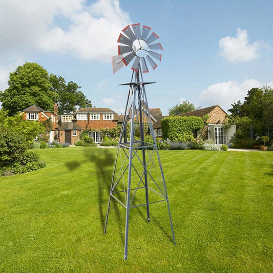 8FT Windmill Ornamental Metal Wind Mill Weather Vane Weather Resistant for Home, Garden, Yard