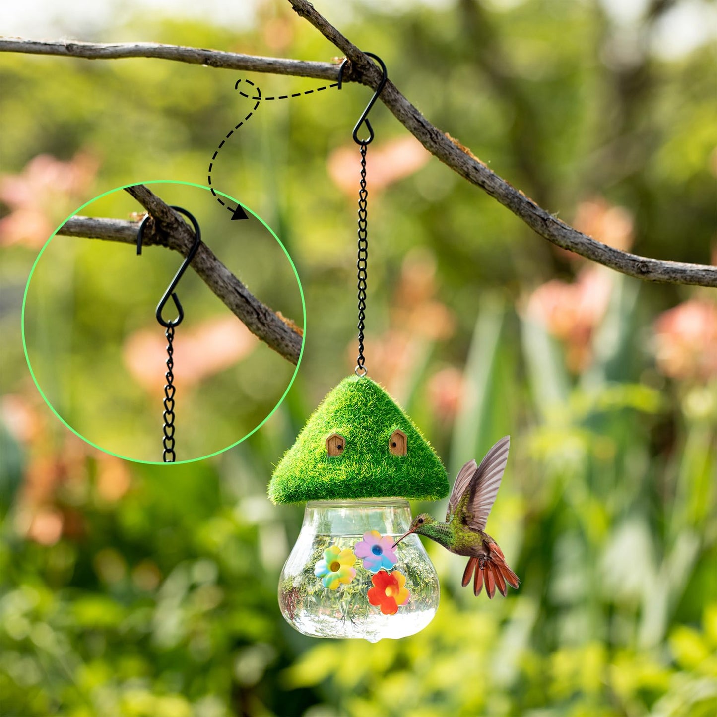 Outdoor Hanging Hummingbird Feeder & Bird feeder with Mushroom-Shaped Roof - Heavy-Duty Metal Construction, Spill-Proof Base, Clear Visor - Attracts Hummingbirds, Orioles, Woodpeckers - Easy-Fill Top, Durable Garden Decoratio