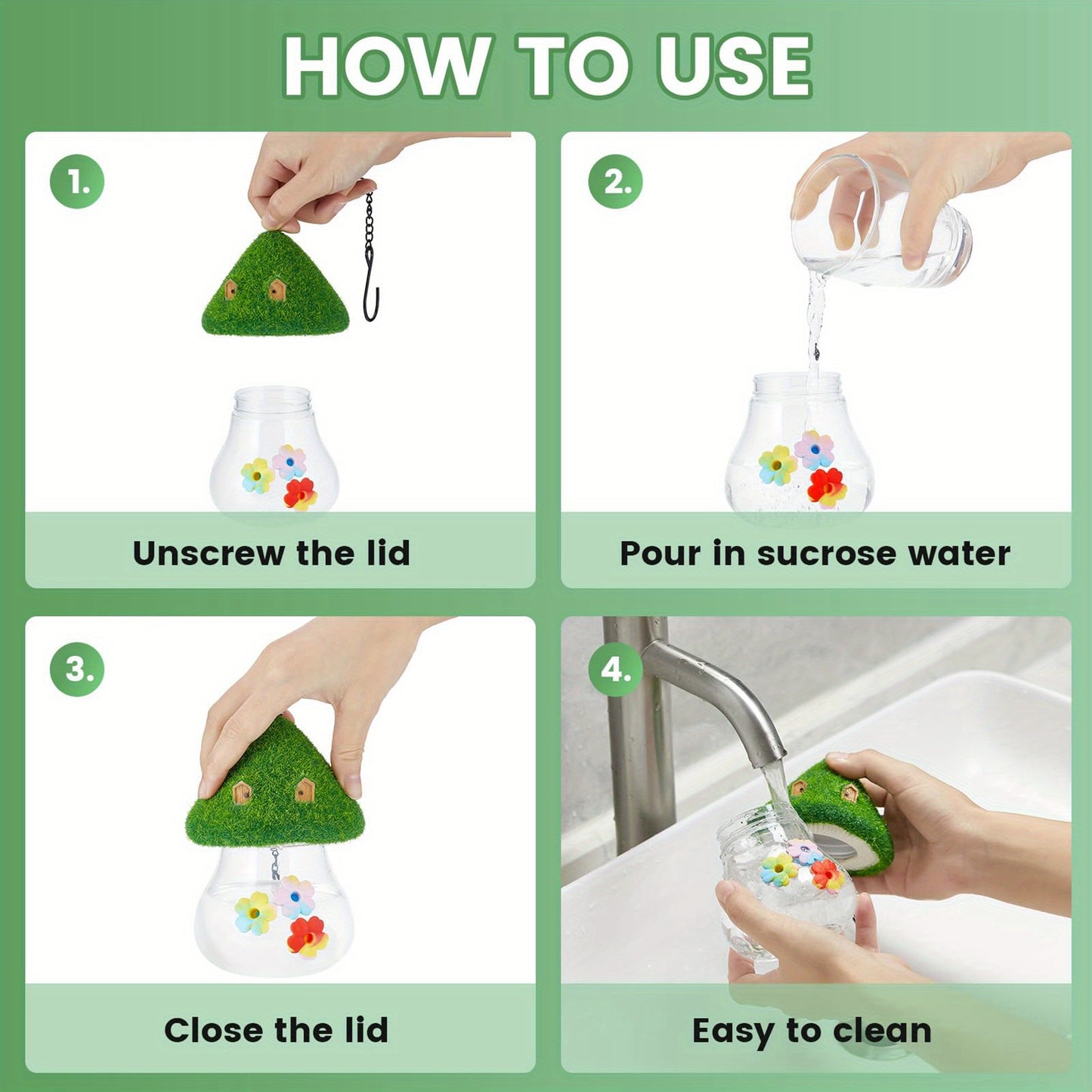 Outdoor Hanging Hummingbird Feeder & Bird feeder with Mushroom-Shaped Roof - Heavy-Duty Metal Construction, Spill-Proof Base, Clear Visor - Attracts Hummingbirds, Orioles, Woodpeckers - Easy-Fill Top, Durable Garden Decoratio