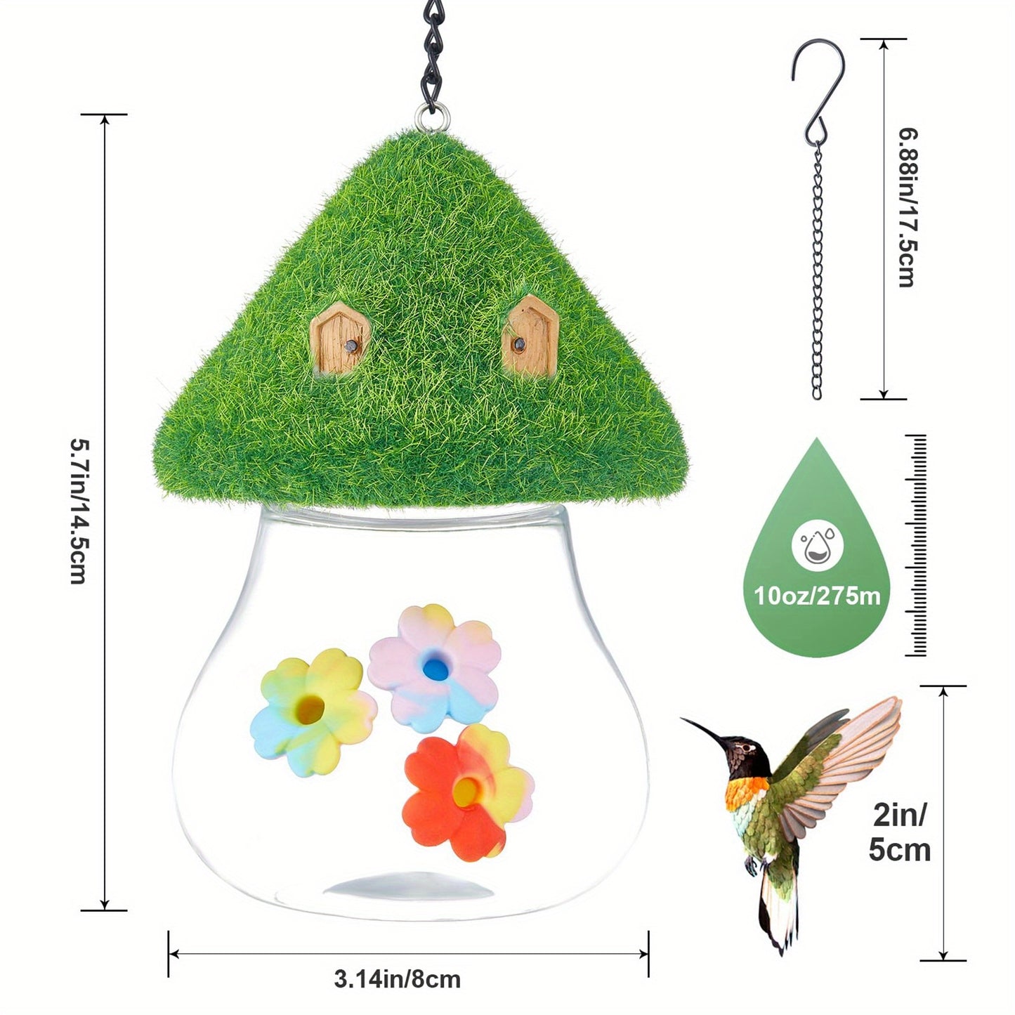 Outdoor Hanging Hummingbird Feeder & Bird feeder with Mushroom-Shaped Roof - Heavy-Duty Metal Construction, Spill-Proof Base, Clear Visor - Attracts Hummingbirds, Orioles, Woodpeckers - Easy-Fill Top, Durable Garden Decoratio
