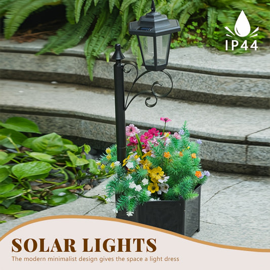 29.5" Solar Outdoor Floor Lamps with Planter - IP44 Warm White Light, Easy Install LED Planters for Lawn, Patio, Front/Back Door Decor