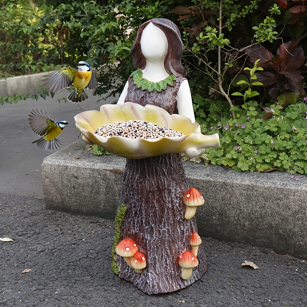 23.6-inch Large Outdoor Garden Bird Drinking Fountain Stand & Base with Fairy Angel Design - Elegant Fairy Holding Bowl, Durable Resin Construction, Attracts Birds with Water or Food, Sturdy Base for Patio/Deck/Lawn Decoratio