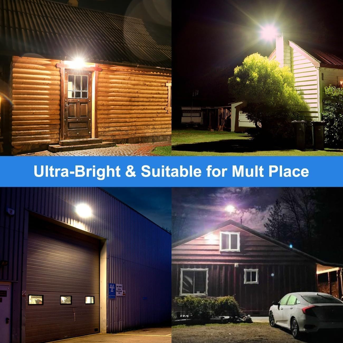 4pcs Solar-Powered Outdoor Flood Lights with Motion Sensor & Remote Control - 30000LM Ultra-Bright 6500K Daylight LED, Waterproof Heavy-Duty Plastic Construction, Dusk to Dawn Solar Street Lights with Motion Detection, Remote