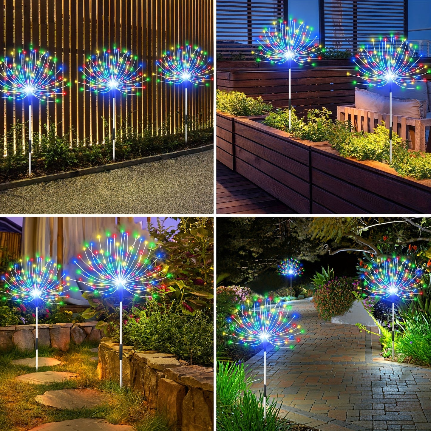 6pcs 720LEDs New Upgrade Outdoor Solar Dandelion Firework Fairy Lights With Remote Control, Easy To Install, With 8 Modes Twinkling&Steady-On, Solar Starburst Sparkler Lights For Yard, Path, Patio Flowerbed, Camping, Parties