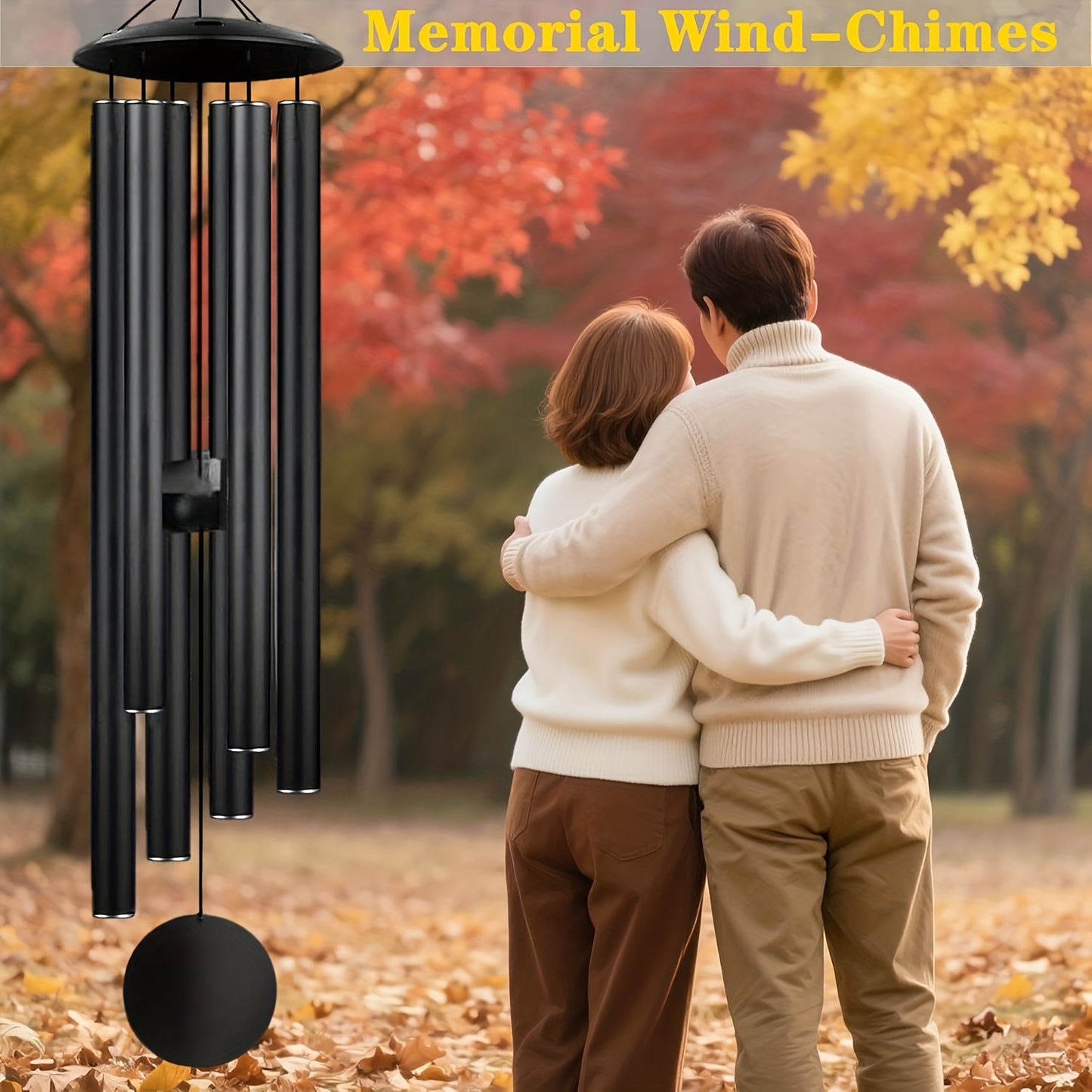Large 47" Memorial Wind Chimes with 6 Heavy Tubes - Deep Tone Soothing Melodies, Modern Outdoor/Indoor Hanging Decor for Garden, Patio, Porch - Durable Plastic Wind Chime with Spherical Top & Soothing Sound - Sympathy Gift fo