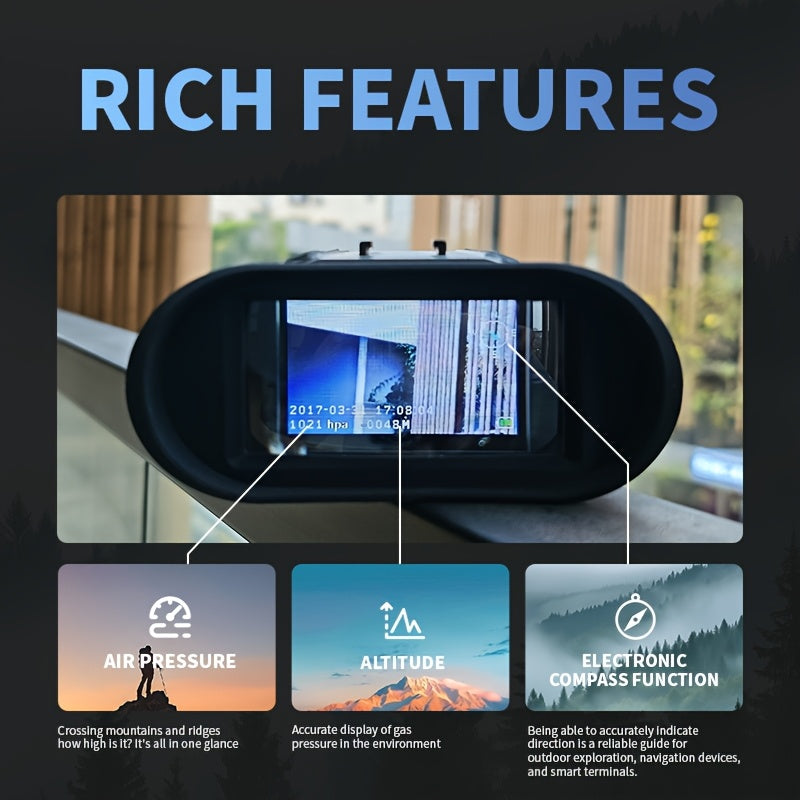 4K Night Vision Binoculars with 16X Digital Zoom, Supporting Photo And Video Recording. 2.4in Screen, 7-Level IR Adjustable, 3000mAh Battery (5-6 Hours), 32GB TF Card, WiFi, Altitude, Barometer, E-Compass - Handheld, Helmet &