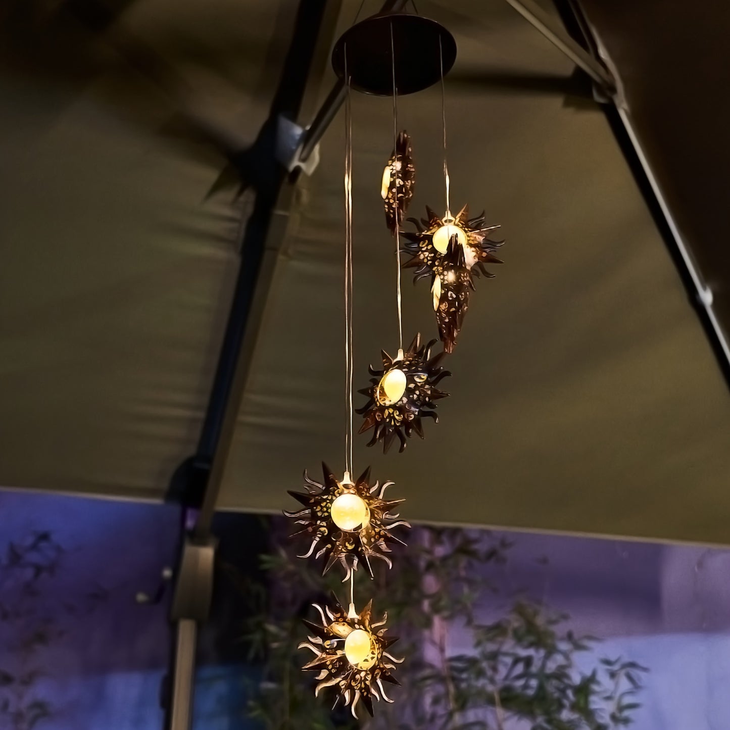 Tryme Solar Wind Chimes for Outside with Sun Solar Hanging Lights Outdoor Windchimes Garden Decor Gardening Gifts for Christmas Day Thanksgiving Day Grandma Neighbors