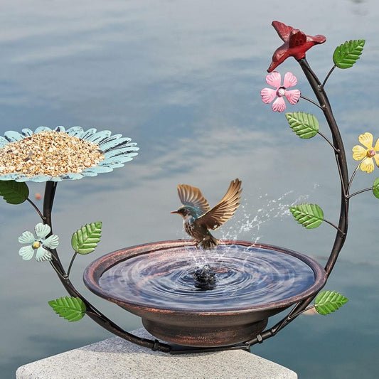 Solar-Powered Outdoor Bird Bath Fountain with Solar Fountain & Bubbler - Metal Deck-Mounted Garden Water Feature, Attracts Birds with Moving Water, Durable Design for Patio, Balcony, or Deck - Low-Maintenance Bird Feeder & Ba