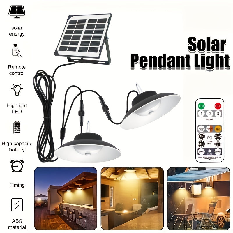 Solar Pendant Light(1 Tray 2), Upgraded Motion Sensor Light, Indoor Dimmable, With Remote Control, 3000K/4500K/6000K, 16.4-foot Cable, Outdoor Light With Remote Control, Suitable For Gardens, Terraces, Balconies, Shacks, Cour