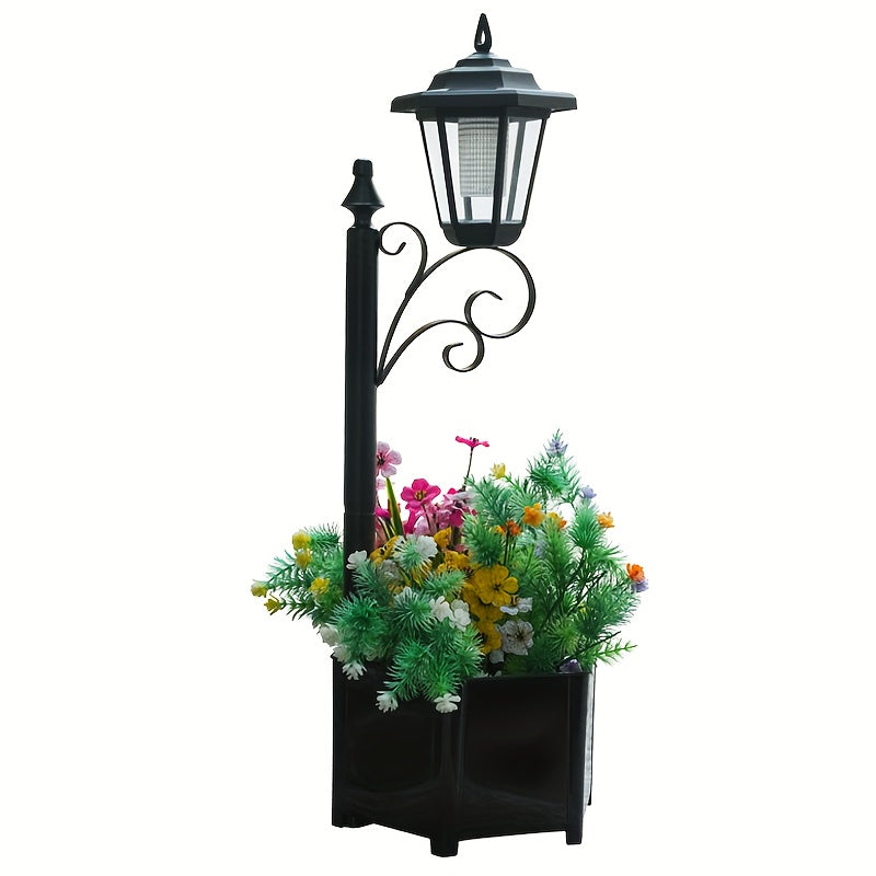 29.5" Solar Outdoor Floor Lamps with Planter - IP44 Warm White Light, Easy Install LED Planters for Lawn, Patio, Front/Back Door Decor