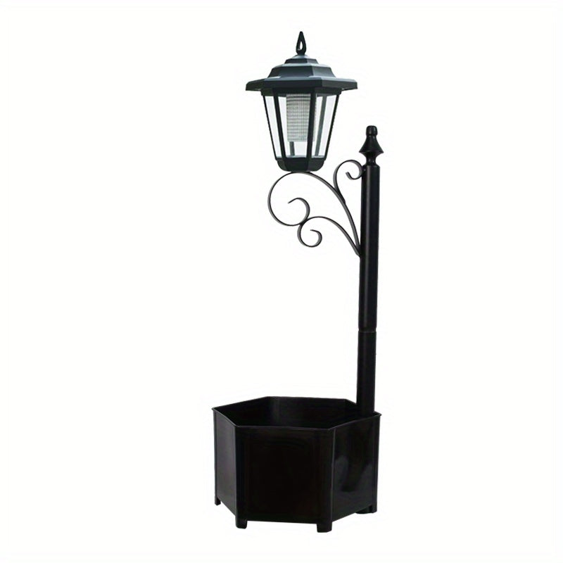 29.5" Solar Outdoor Floor Lamps with Planter - IP44 Warm White Light, Easy Install LED Planters for Lawn, Patio, Front/Back Door Decor