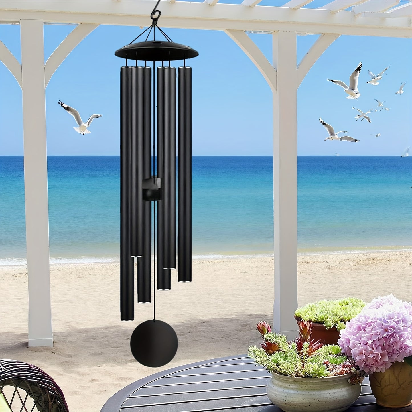 Large 47" Memorial Wind Chimes with 6 Heavy Tubes - Deep Tone Soothing Melodies, Modern Outdoor/Indoor Hanging Decor for Garden, Patio, Porch - Durable Plastic Wind Chime with Spherical Top & Soothing Sound - Sympathy Gift fo