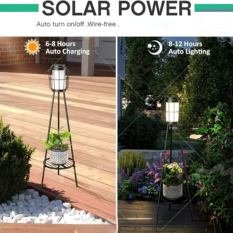 36" Solar-Powered Outdoor Floor Lamp with Metal Plant Stand - Adjustable Brightness, Durable Metal Construction, Ideal for Patio, Deck, Yard, Garden Decor - Space-Themed, Toggle Control, Solar Charging, No Remote Needed, Gard