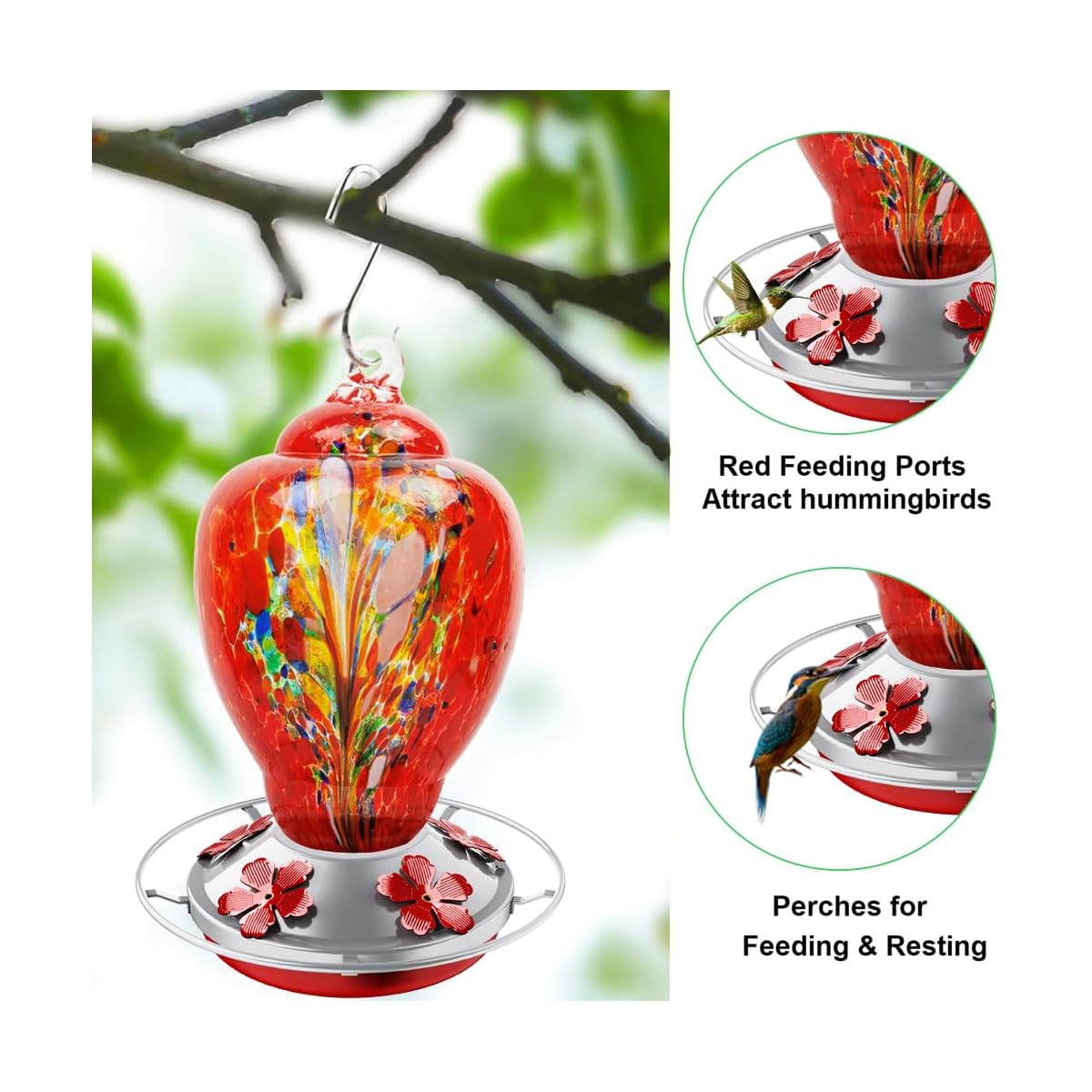 Hummingbird Feeder Replacement Bottom Base Replacement Part Includes Red Plastic Base Metal Top and Brushes (Silvery-1),  Functional Feeder Setup, Durable Feeder Components, Longlasting Parts, Feeder Repair Kit, Wildlife Love