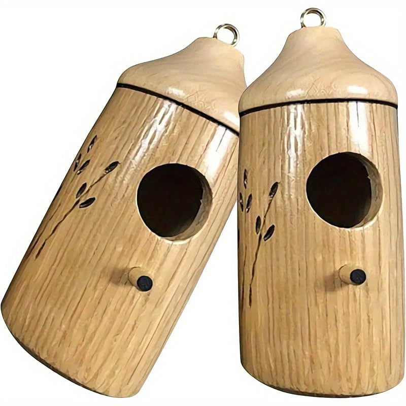 1pc Hummingbird House - Rustic Recycled Wood Bird Feeder & Nesting Shelter for Hummingbirds, Wrens, Swallows, Sparrows - Garden Decor with Easy-Hang Metal Ring, No Electricity Needed, Hummingbird Decor, Natural Wood Construct
