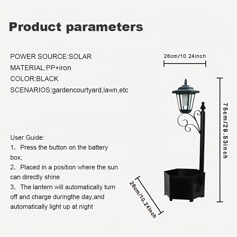 29.5" Solar Outdoor Floor Lamps with Planter - IP44 Warm White Light, Easy Install LED Planters for Lawn, Patio, Front/Back Door Decor