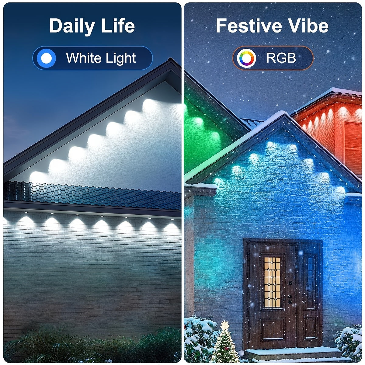 100ft 50LEDS/150ft 75LEDS Permanent Outdoor Lights, for House Roof, Christmas, Holiday, Party, Daily Lighting, IP67 Waterproof, RGB Eaves Lights with Multi Scene Modes for Halloween, APP & 44 KEY Remote, Festive Lights, Dynam