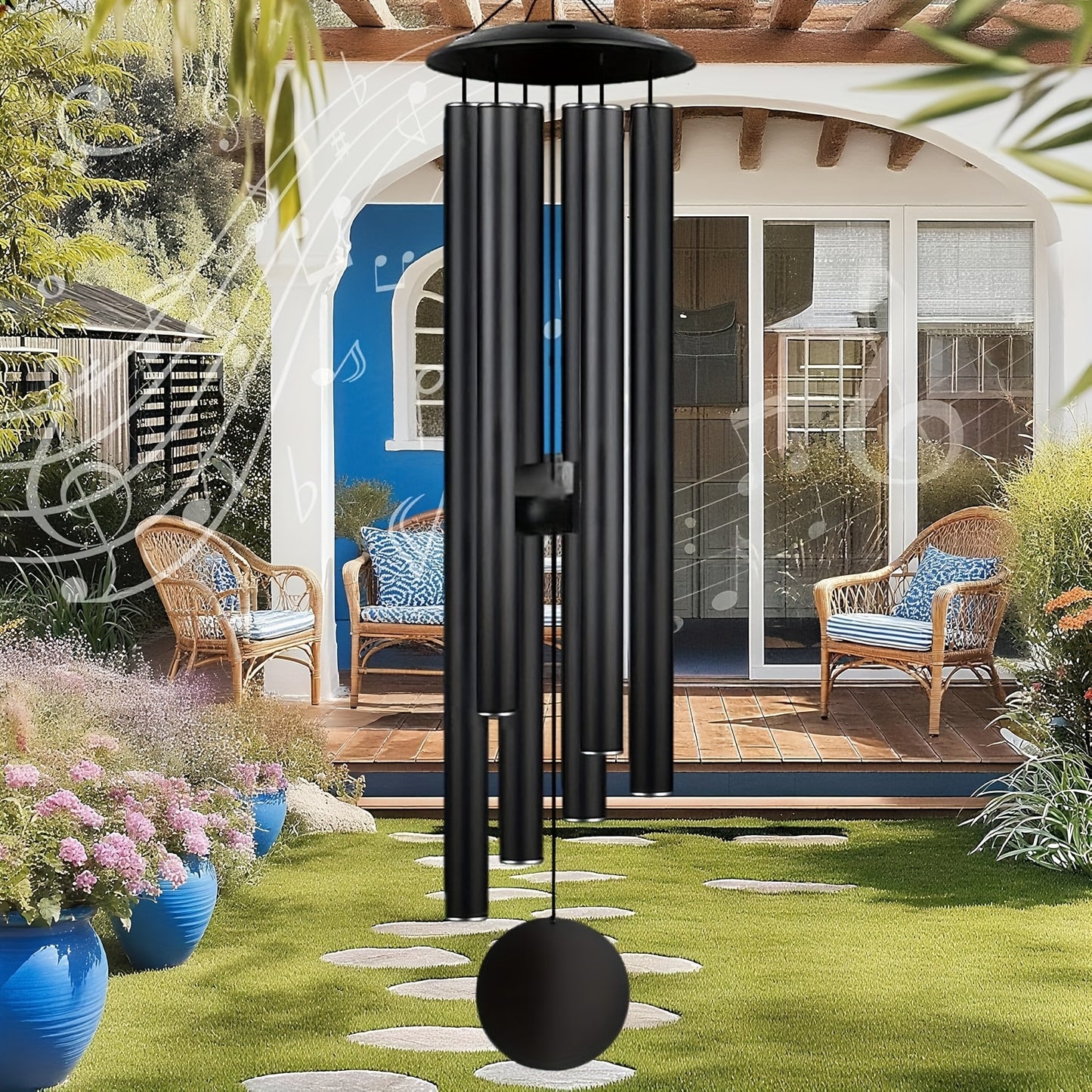 Large 47" Memorial Wind Chimes with 6 Heavy Tubes - Deep Tone Soothing Melodies, Modern Outdoor/Indoor Hanging Decor for Garden, Patio, Porch - Durable Plastic Wind Chime with Spherical Top & Soothing Sound - Sympathy Gift fo