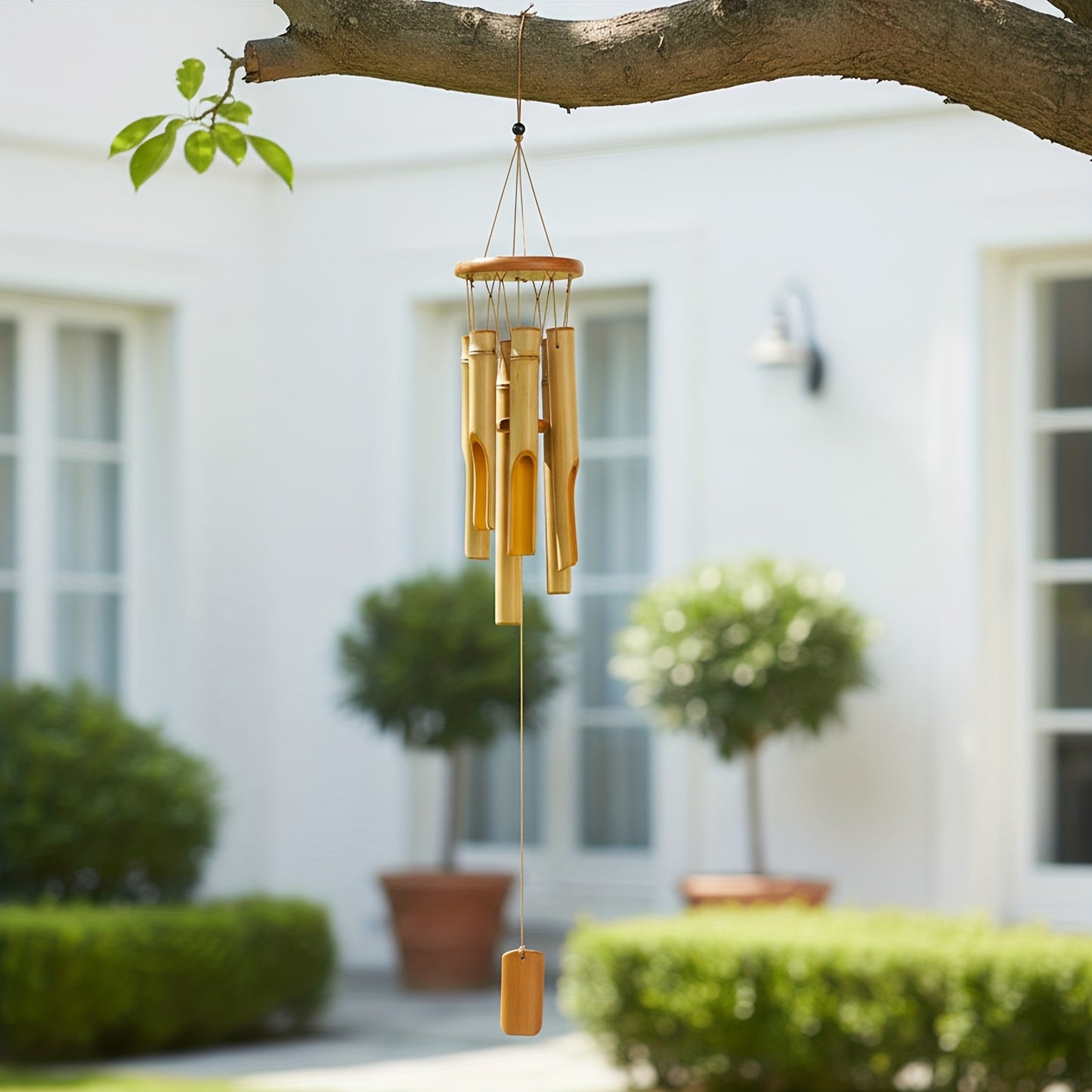 1pc, Bamboo Wind Chimes For Outside 27.5 Inches Wooden Classic Zen Rustic Chimes Deep Tone With Wind Catcher For Relaxation Patio Garden Indoor