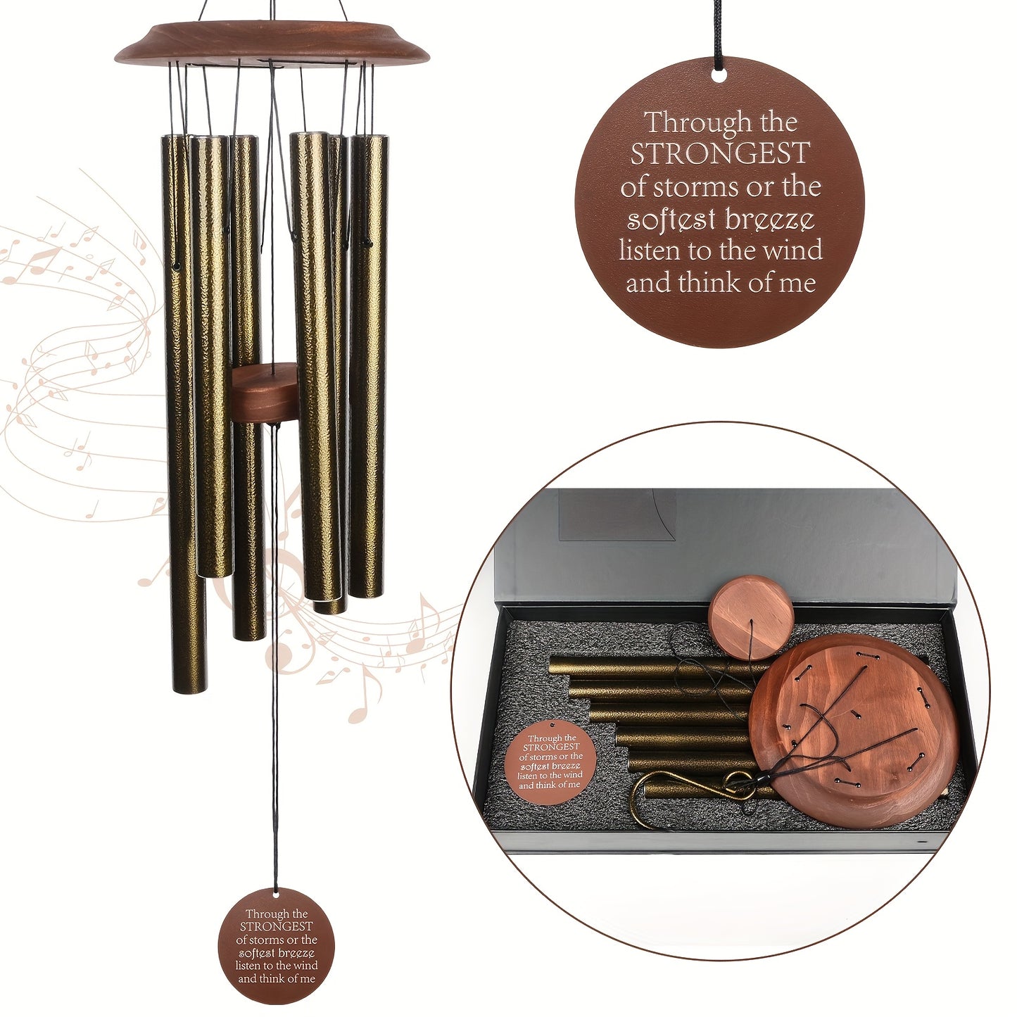 Extra Large Wind Chime - Antique Bronze Finish, Rust-Resistant Outdoor/Indoor Decoration with Soothing sounds, No Batteries Needed - Perfect for Garden, Patio, Living Room, or as a Wedding/ Housewarming Gift - Elegant Hanging
